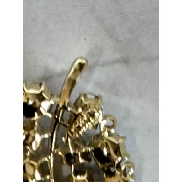 Vintage Lisnore Blue AB Iridescent Leaf Brooch Gold Rhodium Signed - Picture 7 of 8